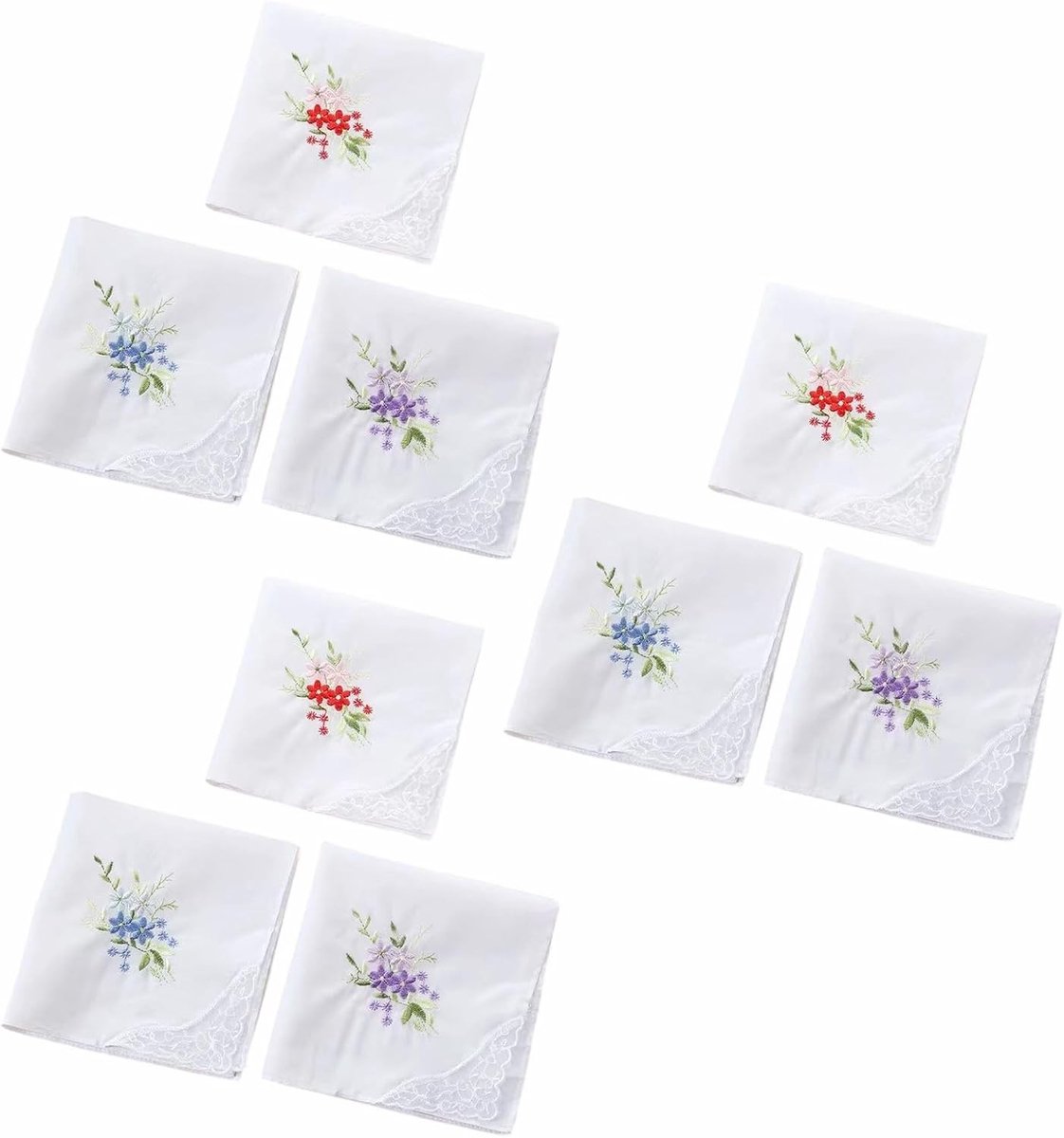 Vrouwen Zakdoeken Set van 9 Stuks met Vintage Bloemenprint en Kanten Afwerking voor Dagelijks Gebruik en Feestelijke Gelegenheden