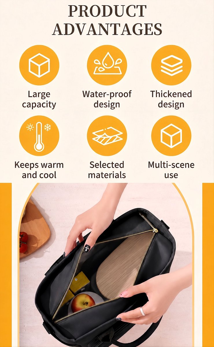 Rainbecom Geïsoleerde Lunchtas 10.7L - Koeltassen Zwart - Isolerende & Waterdichte 900D Polyester – Handvat Riem Lunch Bag - Verstelbare Schouderriem – Voor Werk, School, Reizen, Picknick - 30x13x27.5cm — cadeau in Cadeau-ideeën - foto 4