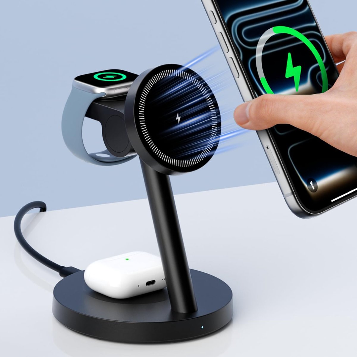SnelShoppen - 3-in-1 Draadloos Oplaadstation voor Samsung Galaxy S26 Ultra/S25/Z Fold7/Flip7 & Galaxy Watch - Magnetische Oplader voor Telefoon en Hor