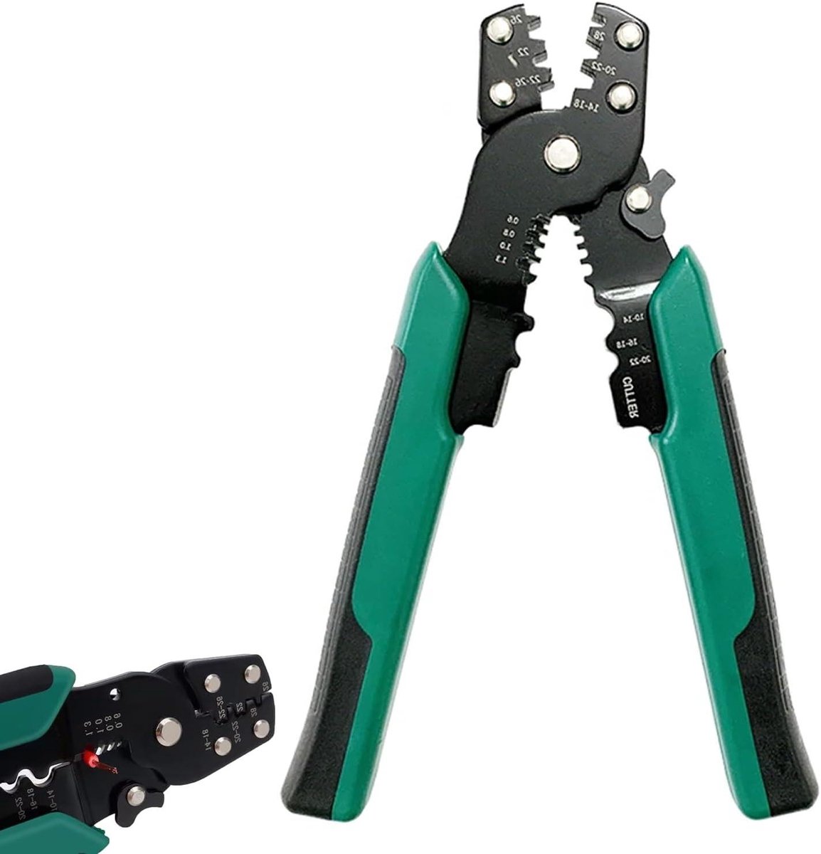 Multifunctionele Krimptang - 3-in-1 Gereedschap - Kabelbewerking - Scherp Slijtvast Staal - 19 cm Lengte - Groen Zwart