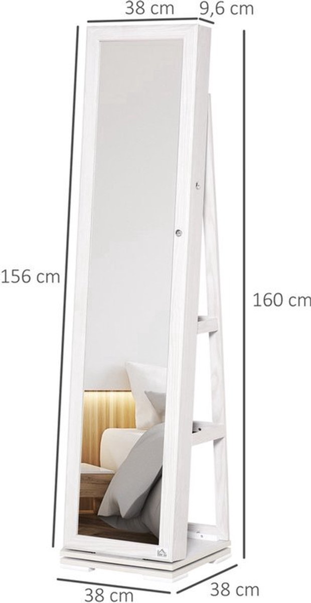 Sieradendoos – Sieradenkast – Sieradenbox – Jewelry Organizer – Draaibare Opbergdoos – Inclusief Spiegel – Afsluitbaar Met Slot – Lichtgrijs MDF