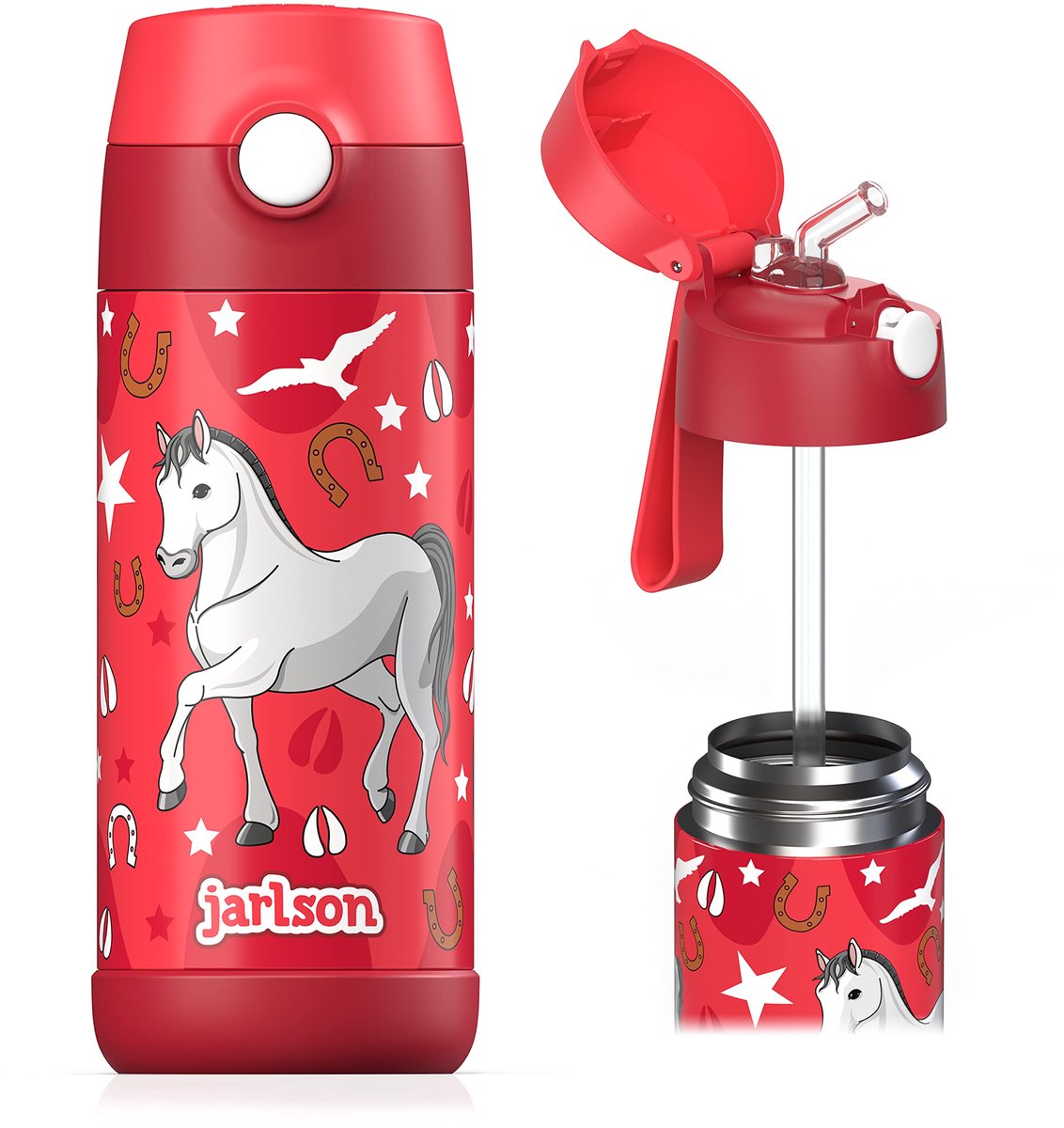 SnelShoppen - Kinderdrinkfles met Rietje 350 ml - BPA-vrije Thermosfles van Dubbelwandig Roestvrij Staal - Lekvrij Ideaal voor School, Sport en Kleute