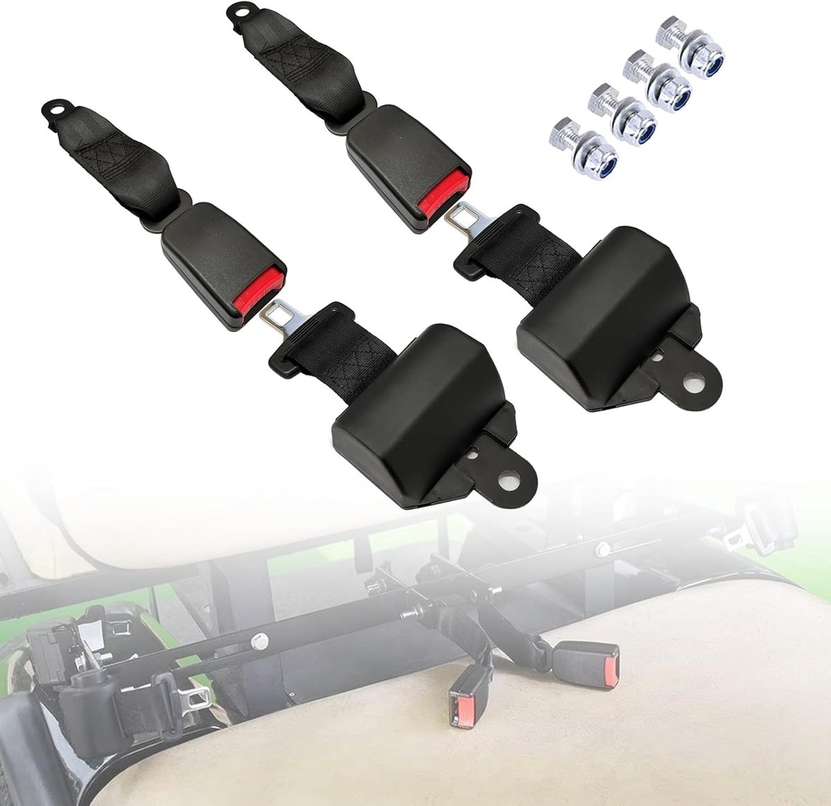 Veiligheidsgordelsets voor golfkarren - Universele vervangbare intrekbare riem van 106,7 cm voor EZGO, Yamaha en Club Car, ideaal voor extra bescherming en comfort