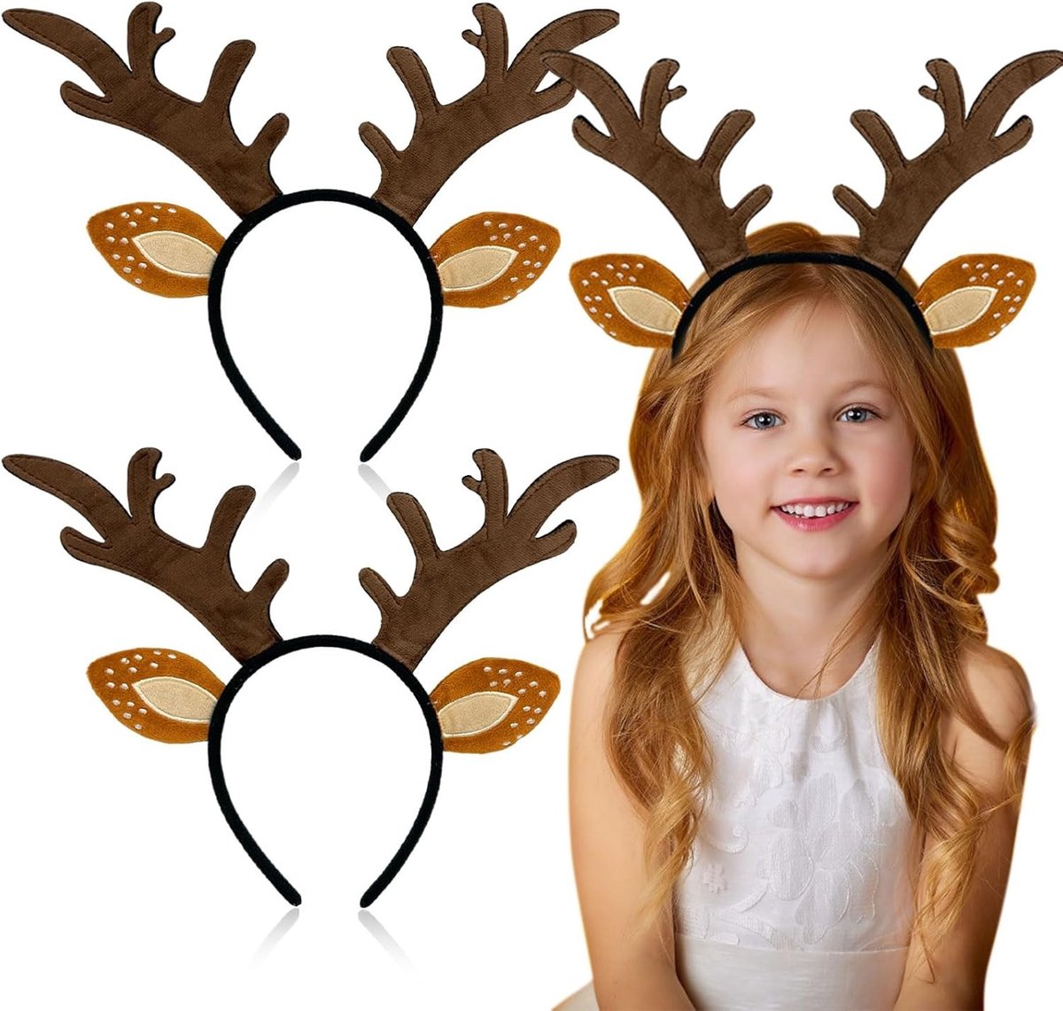 Schattige rendier hoornenkopbanden met oren voor verkleedpartijen, Halloween en kerstfeestjes, 2 stuks