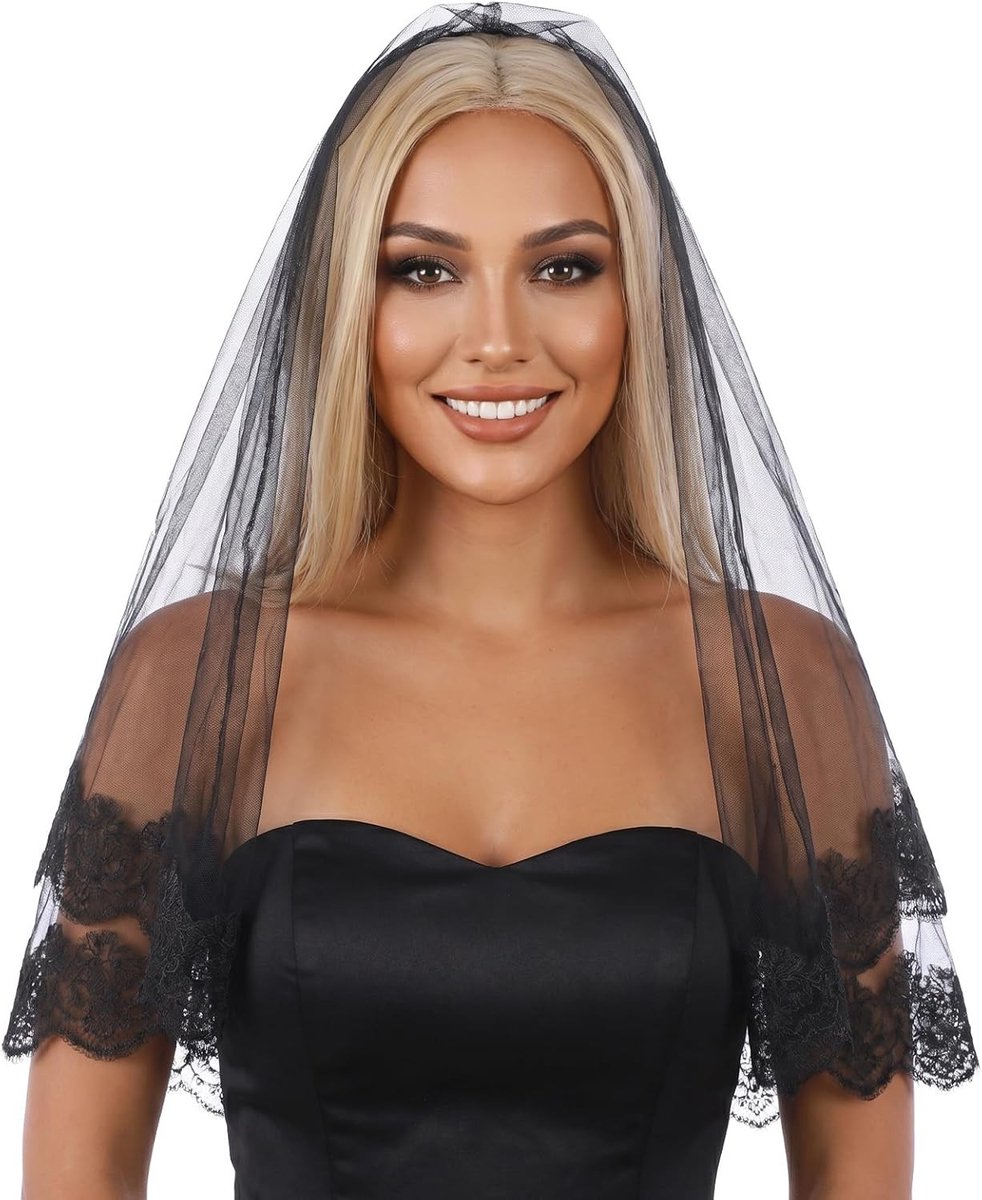 Elegante zwarte bruidssluier van 140 cm, perfect voor Halloween, cosplay, vrijgezellenfeesten en bruiloften