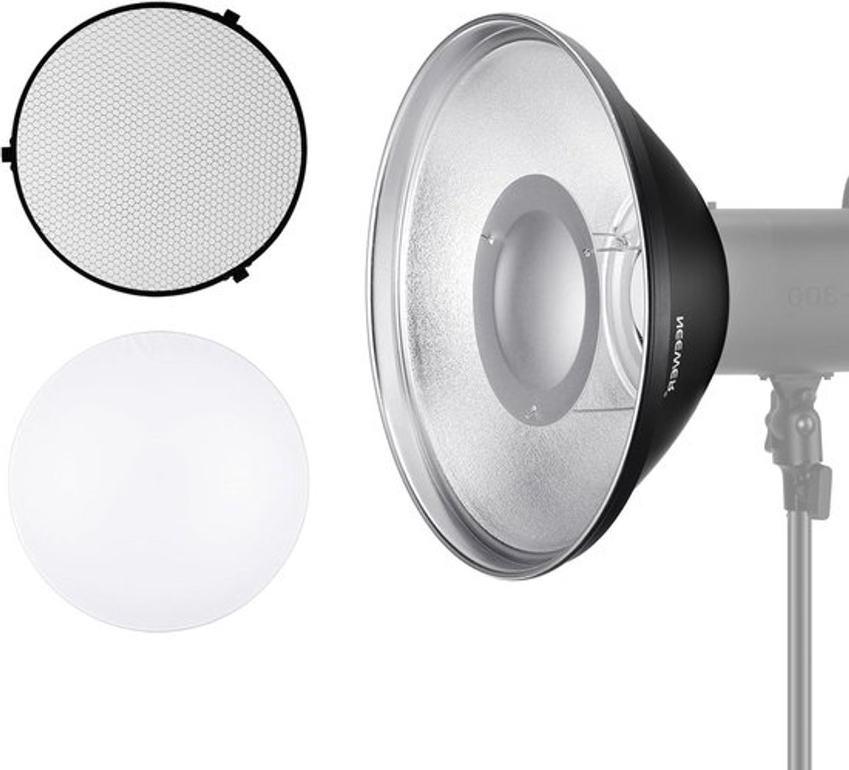 Reflector met Bowens Aansluiting voor Beauty Dish 30 cm - Inclusief Witte Diffuser en Honingraatrooster, Geschikt voor Godox AD600 en Q4 Vision 4 S101 LD30