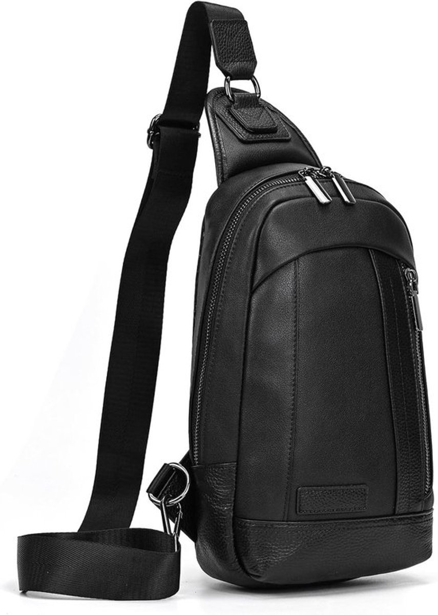 Leren slingbag - Schoudertas voor Heren - Waterdicht - Zwart