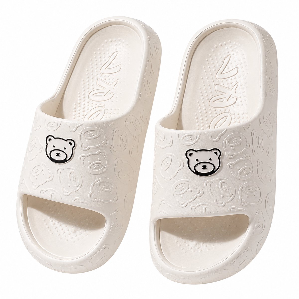 Witte badslippers dames EVA instap slippers berenprint antislip dik zool lichtgewicht open teen douche slippers strand slippers geschikt voor binnen en buiten maat 42