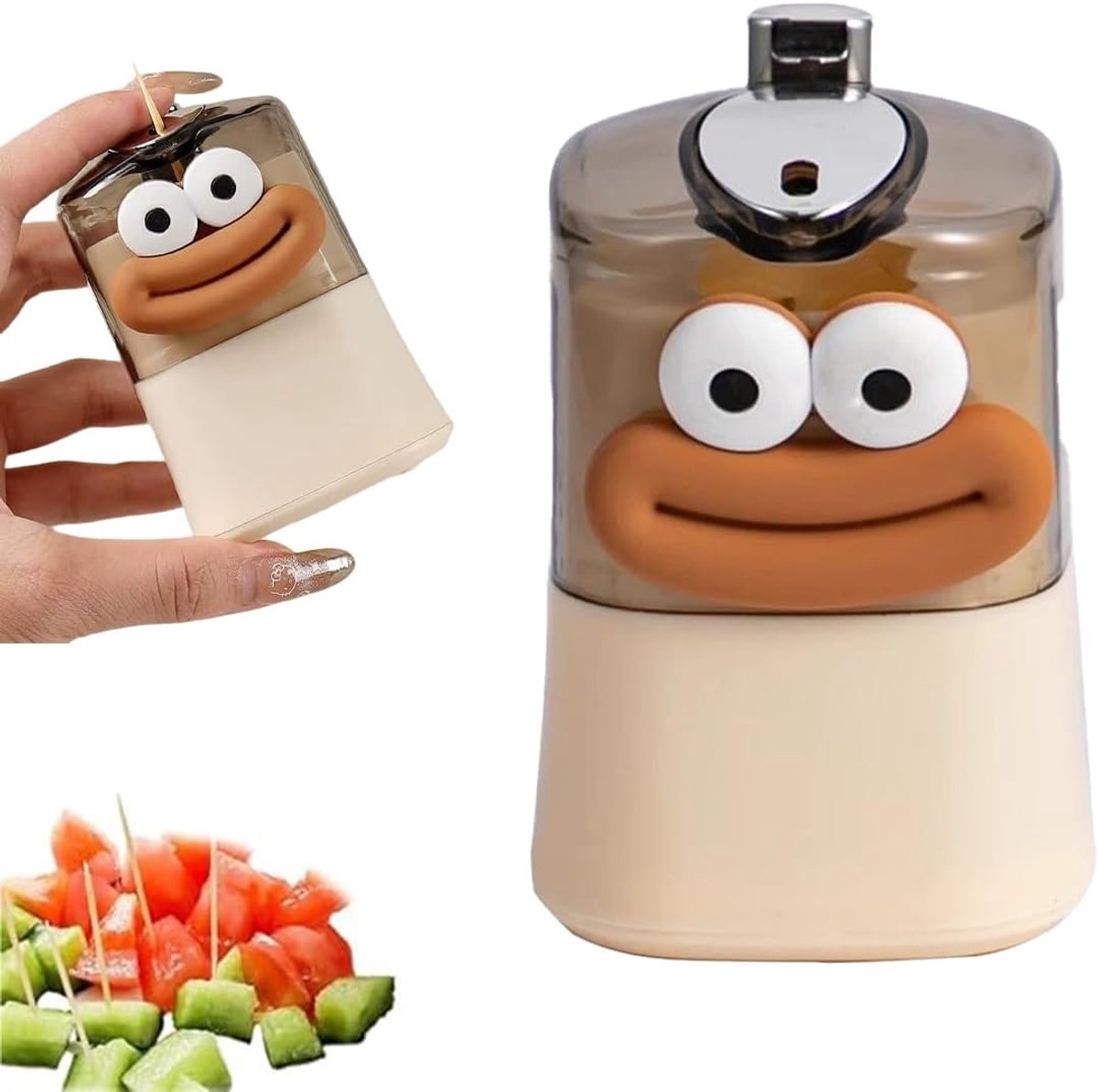 Creatieve automatische pop-up tandenstokerhouder - Tandenstokerdoos - Tandenstokerdispenser - Stijlvolle tandenstokerdoos met cartoonprint - Gebroken wit