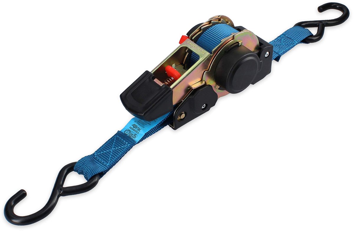 SnelShoppen - Sjorband met Ratel, Versterkte Stalen Haken, Automatisch Opvangsysteem, 2 Stuks, Ideaal voor Transport, Camping, Tuin, en Meer