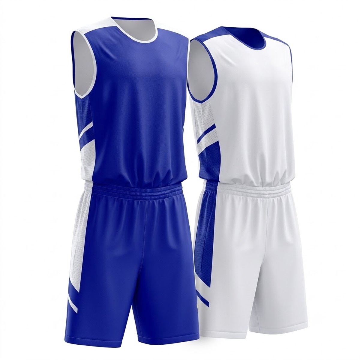 Blauw wit basketbal tenue heren dames omkeerbaar dubbelzijdig mesh basketbalshirt met korte broek sport uniform set trainings kleding maat L