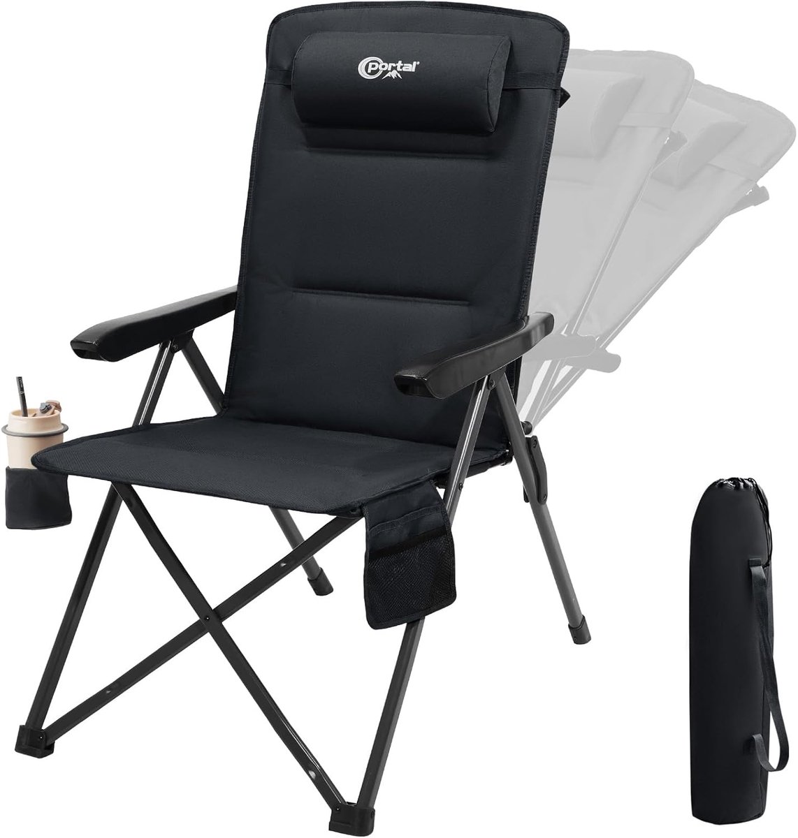 SnelShoppen - Portal Campingstoel, opvouwbaar, 3 standen verstelbaar, 160 kg belastbaar, hoge rugleuning, aluminium ligstoel voor tuin, balkon, pickni