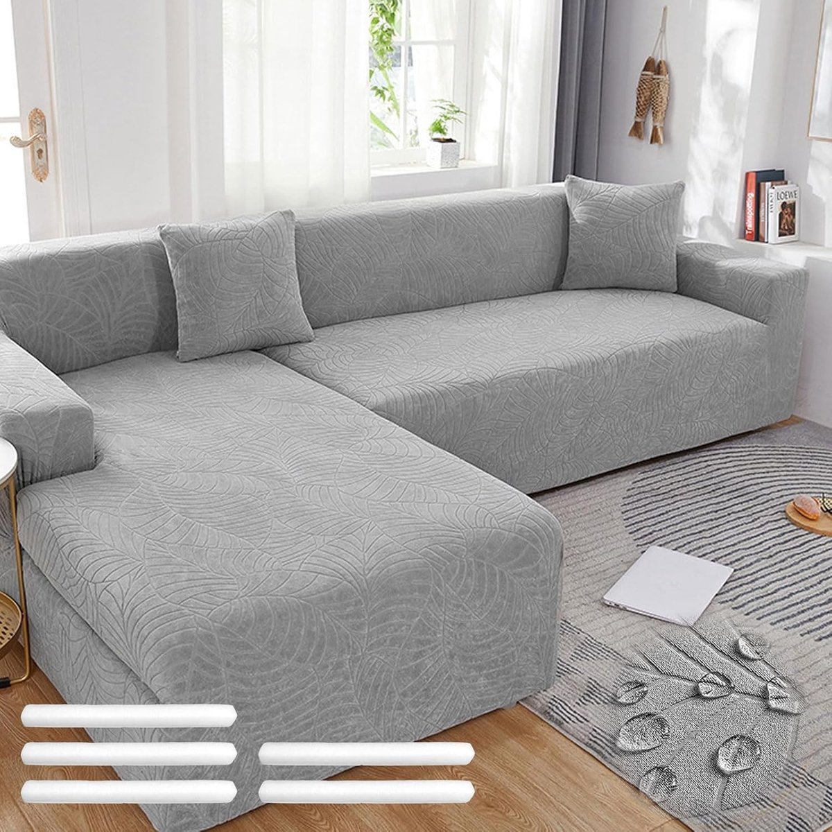 Stretch Sofa Cover voor L/Vormige Banken, Universele Hoes met Antislip Schuim en Kussenhoezen voor 1/2/3/4 Zits Banken, Moderne Bescherming en Stijl