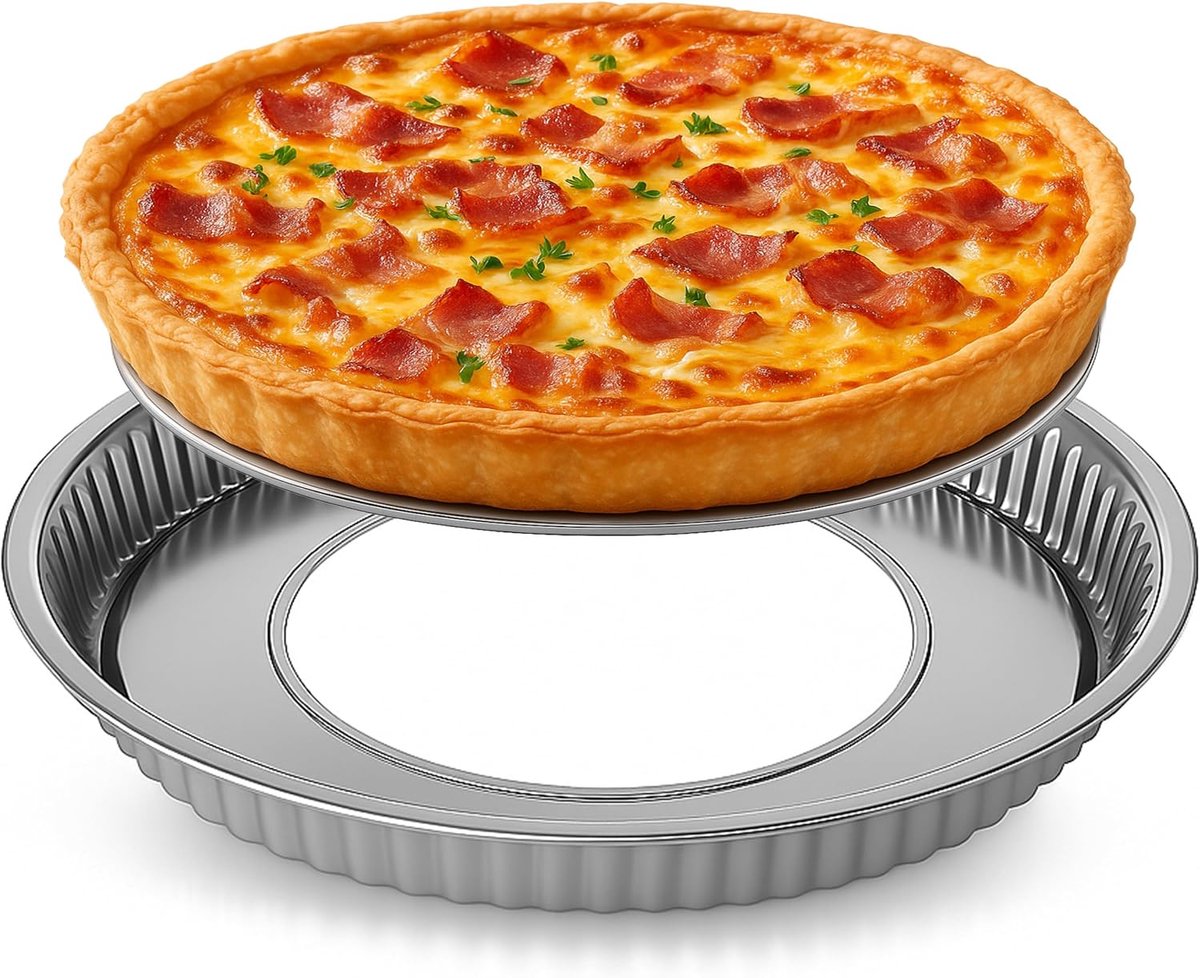 SnelShoppen - Quiche- & taartvorm van roestvrij staal met losse bodem, hoge rand, brede lekvrije ring, PFAS-vrij, duurzaam, vaatwasmachinebestendig, h