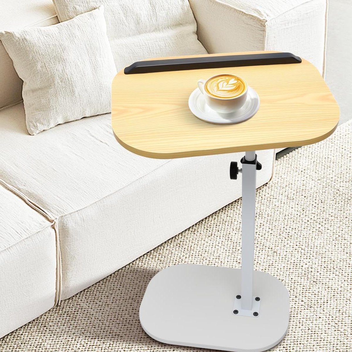Bijzettafel - C-vorm tafel - Ruimte Besparen - In hoogte verstelbaar - 38x28 cm - Lichthout