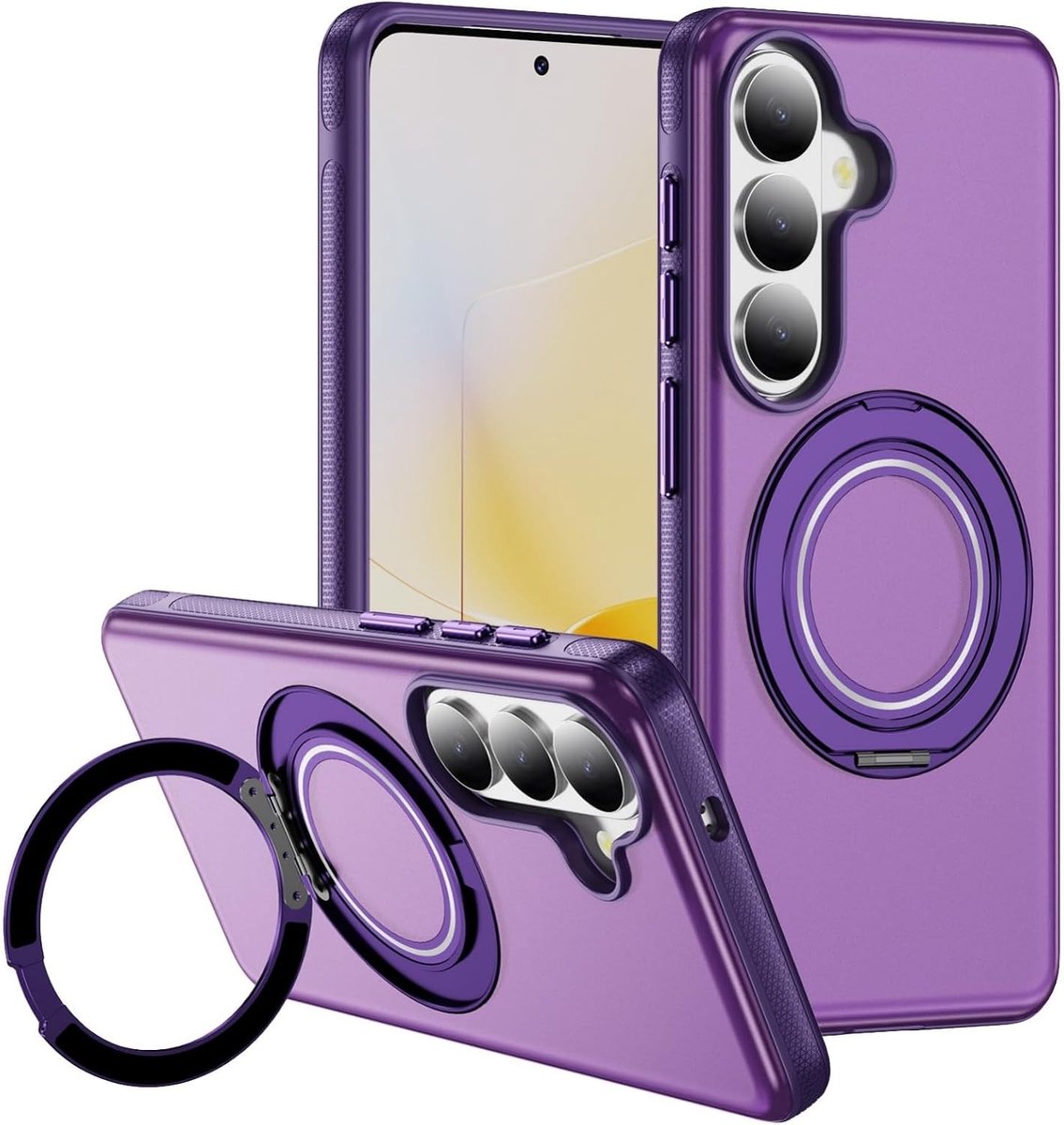 Beschermende Hoes met Magnetische Bevestiging voor Smartphone, 360 Graden Draaiende Stand, Matte Transparant, Schokbestendig en Krassenbestendig (Violet)