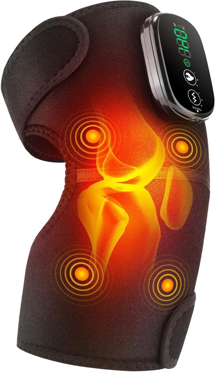 Verwarmde Knieband - Verwarmend Knie Support - Spierontspanning - 5 Massage standen - 5000mAh Batterij - Zwart