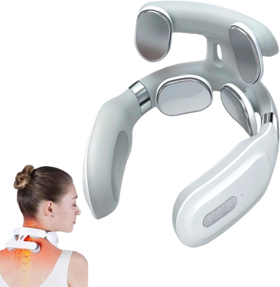 Nekmassager - Spierontspanner - Spanningsverlichting - 4 Verwarmde Koppen - 10 x 6 x 13 cm - Wit