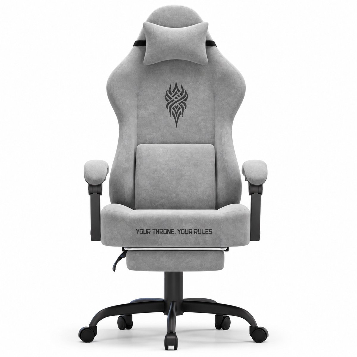 Arvioo Gaming Stoel - Lichtgrijs - Met voetsteun - Massage lendenkussen - Fluweelstof