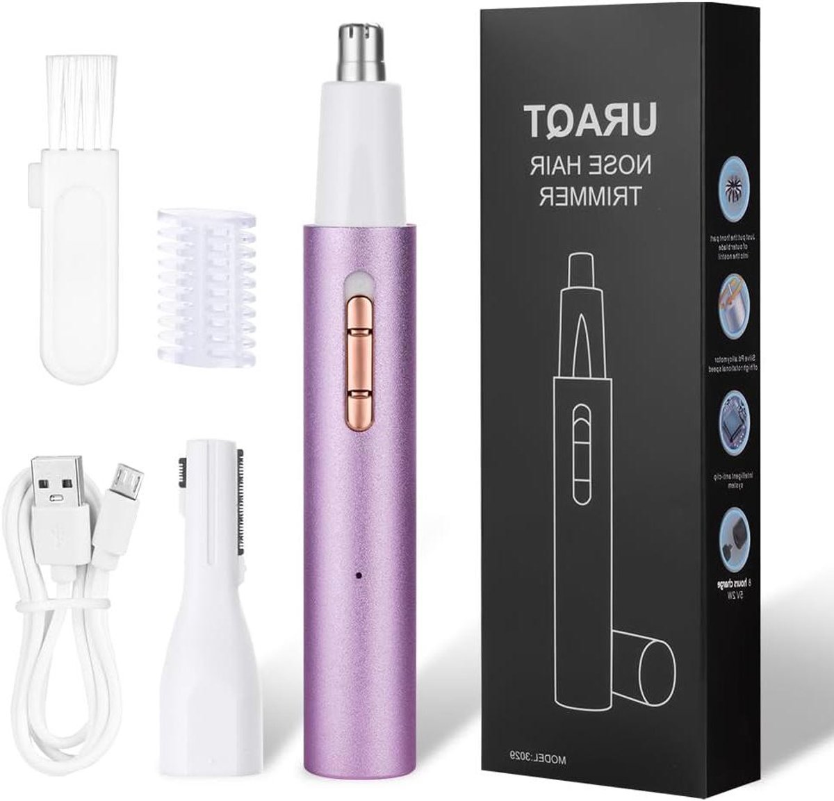 Oor en Neushaartrimmer - Gezichts Haarverwijderaar - Persoonlijke Verzorging - Pijnloos Trimmen - USB Oplaadbaar - Paars