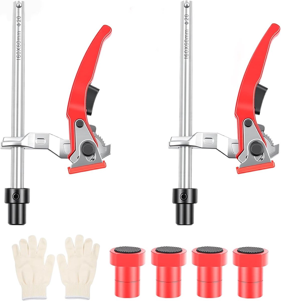Set van 2 Volledige Stalen Tafelclips, Verstelbare Klem met Handgreep en 4 Antisliphouders voor Werkbank, MFT Tafel en CNC, Ideaal voor Tafelwerk en Klemtoepassingen