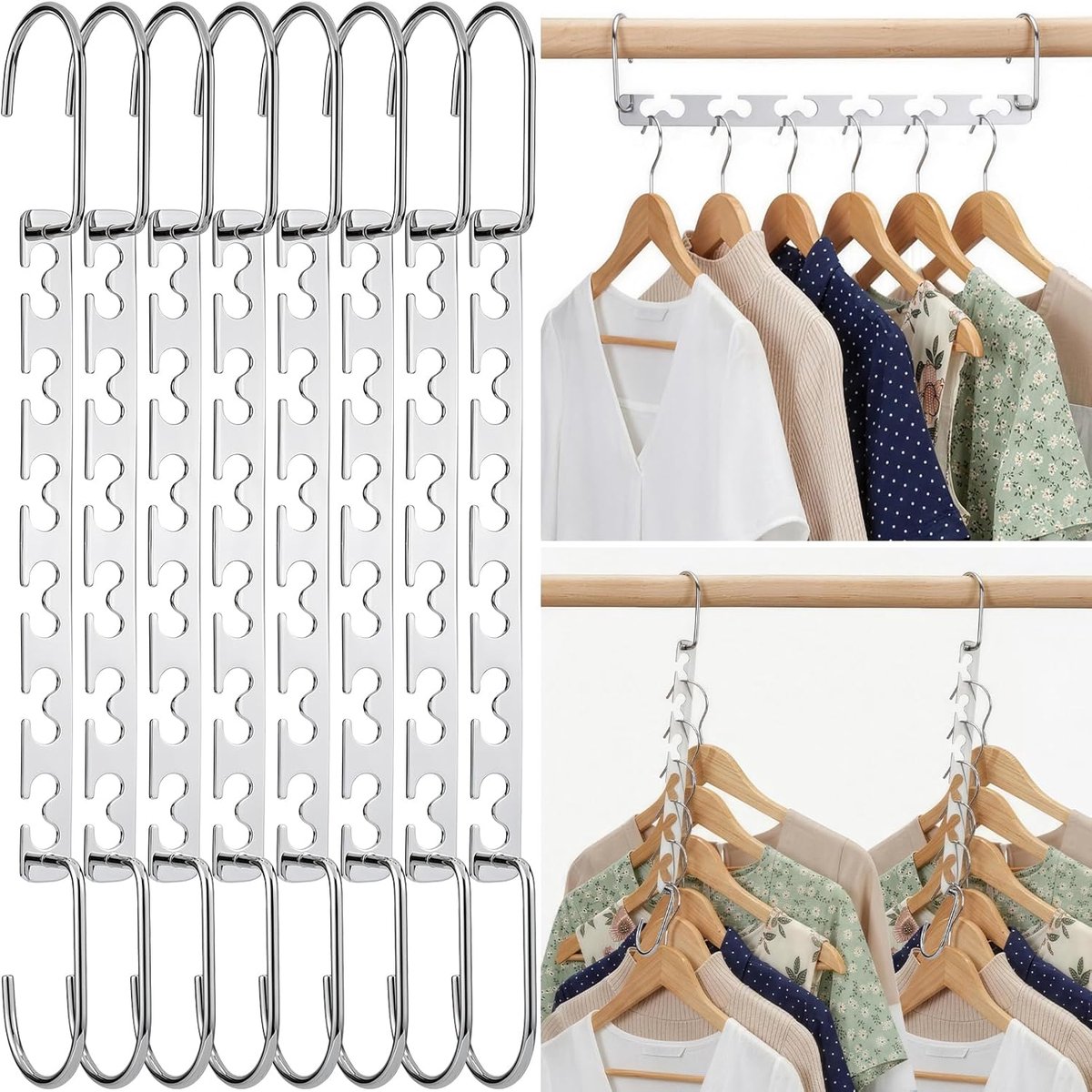 SnelShoppen - Ruimtebesparende Kleerhangers Antislip Kastorganizer voor Zware Jurken, 8 Stuks van Metaal, 26 cm - Perfect voor Kledingkast, Kledingops