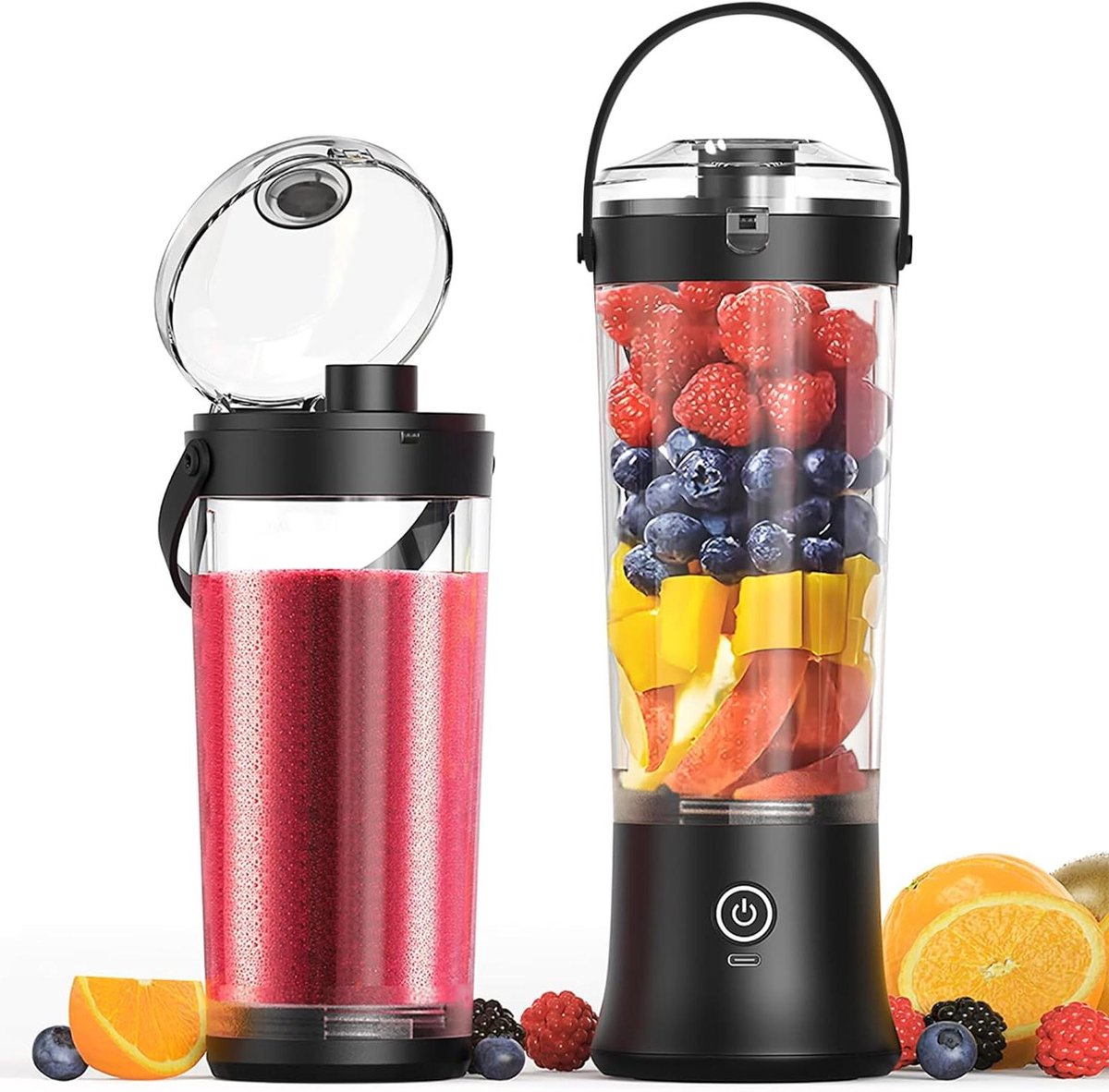 Draagbare Blender - Mini Juicer - Verse Smoothies Maken - Krachtige 6 Messen - 500 ml Capaciteit - Zwart
