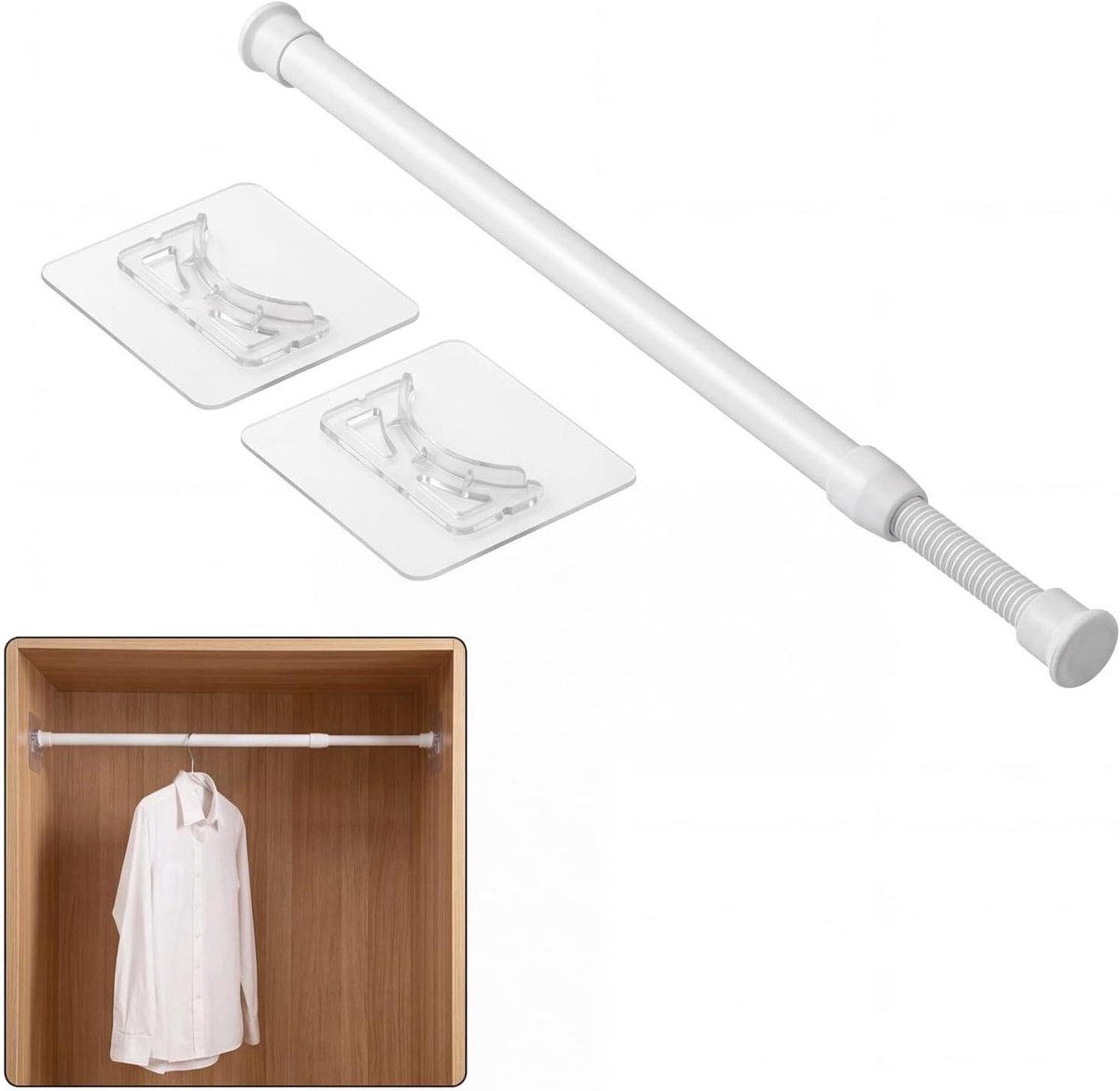 Telescopische Stang - Verstelbare Roede - Gordijnen Ophangen - Zonder Boren - 30-50 cm - Wit