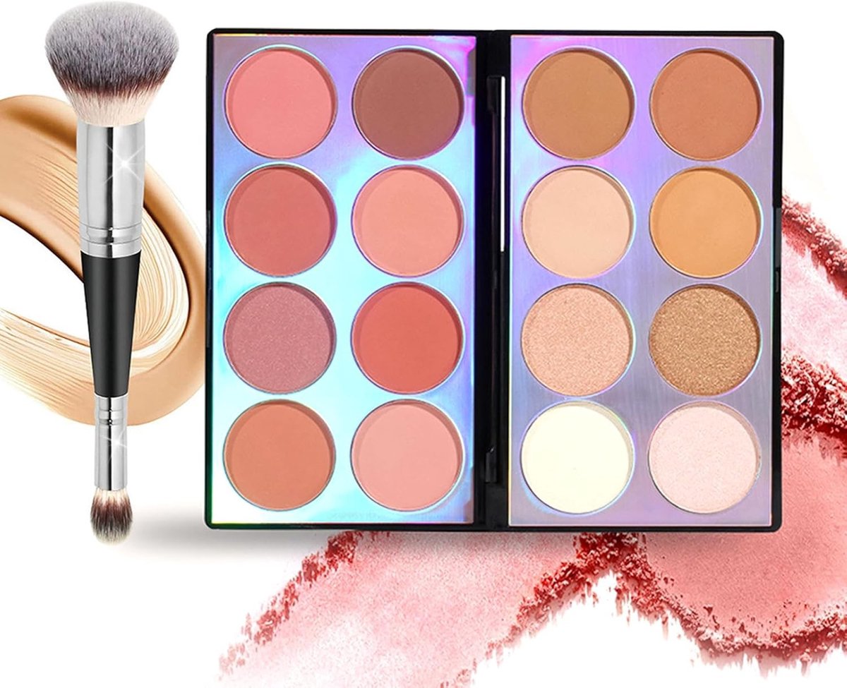Rouge Contour Highlighter Palette voor Professionele Makeup, Inclusief Bronzer, Blush en Highlighters met Makeup Kwasten, Perfect voor een Stralende Look