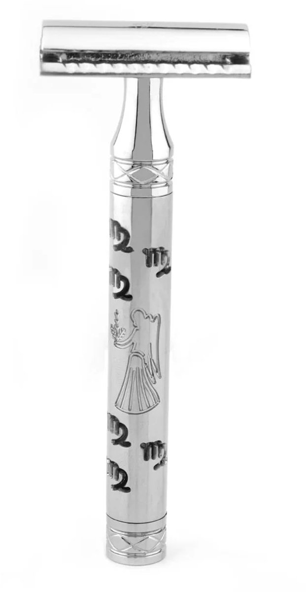 JAG Shaving Safety Razor RVS – Double Edge Scheermes met Virgo Sterrenbeeld Gravure – Herbruikbaar Klassiek Scheermes voor Mannen & Vrouwen