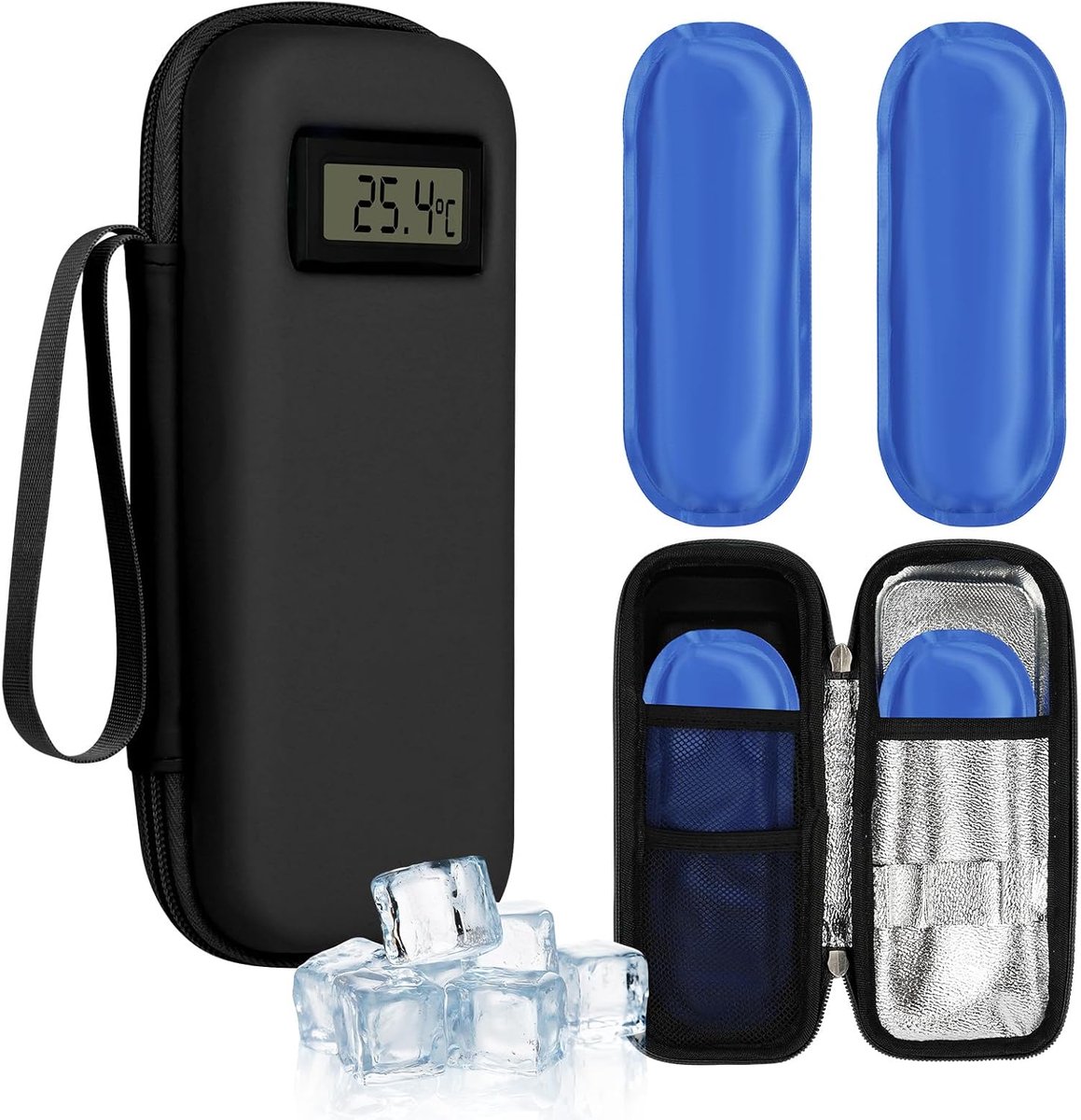 Insuline koelbox met 2 TSA koelbatterijen - kleine isolatie tas - temperatuurweergave - ideaal voor diabetici - SnelShoppen