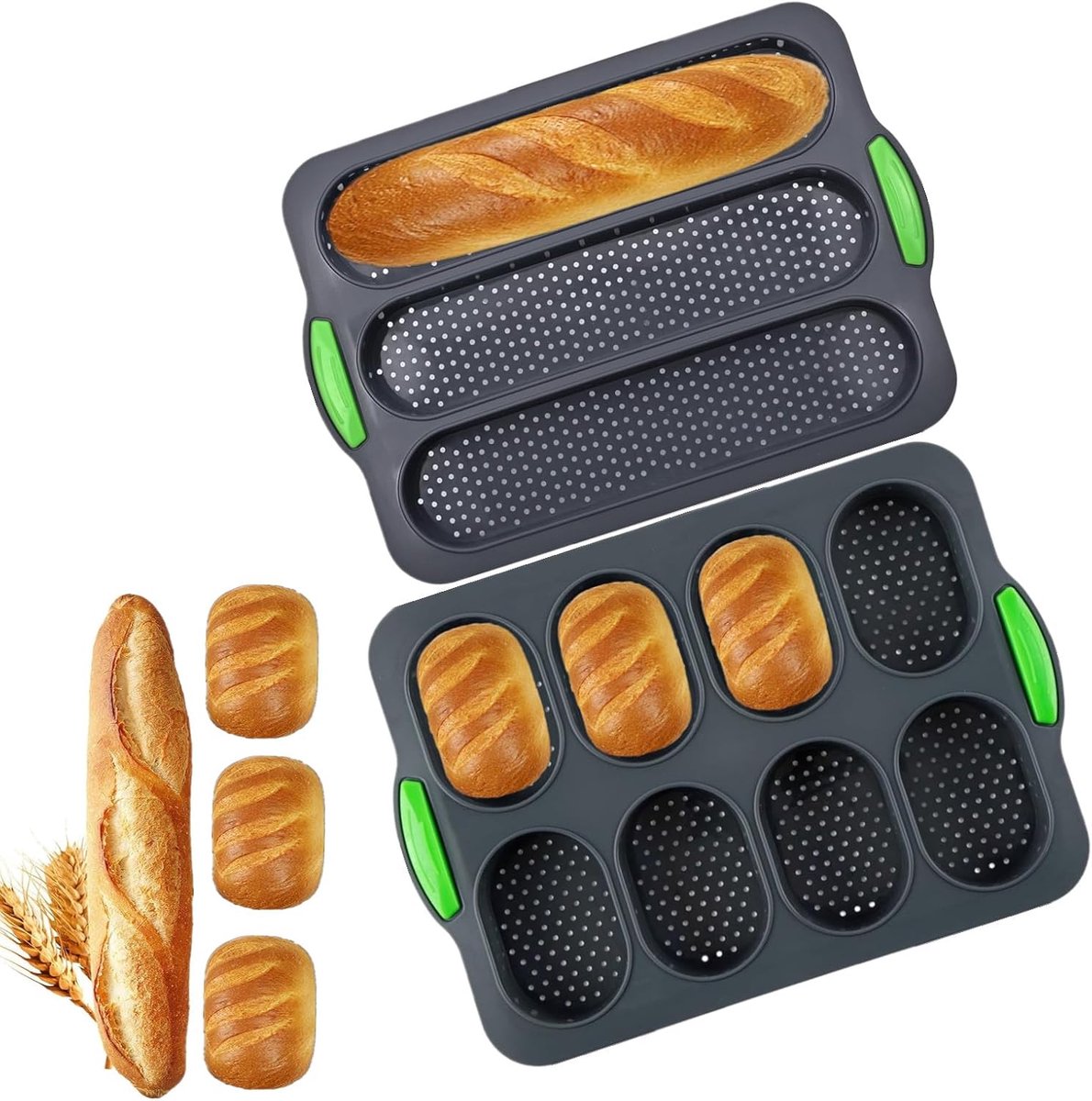 SnelShoppen - Bakvorm Baguette, Broodbakplaat voor Baguettebrood, Hot Dog en Lang Brood, Grijze Baguetteplaat voor Keuken en Bakplezier, 2 Stuks