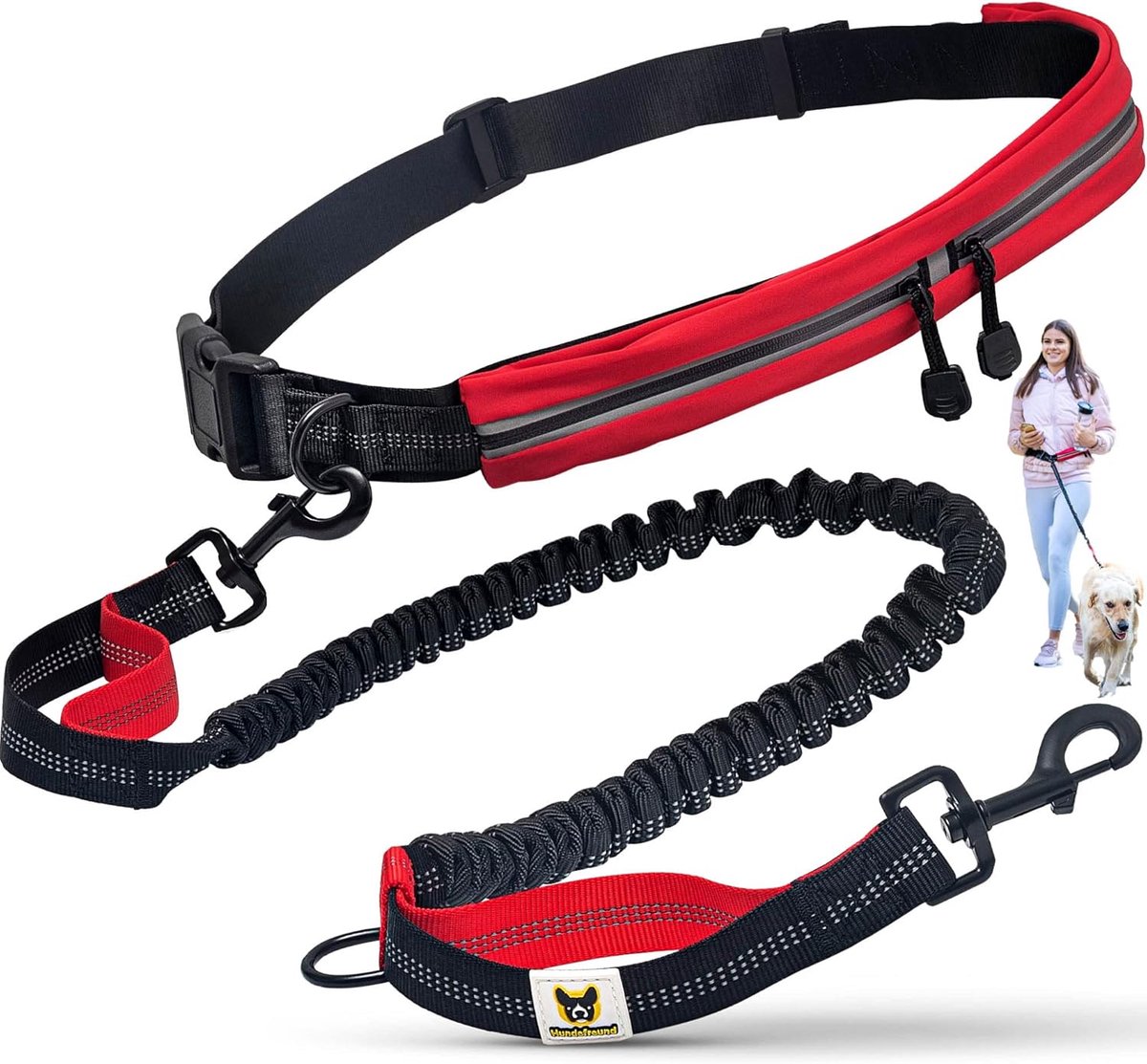 SnelShoppen - Hundefreund Joggingriem met Loopriem, Elastische Hondenriem 120-180 cm voor Middelgrote en Grote Honden, Handsfree Joggen, Fietsen en Wa