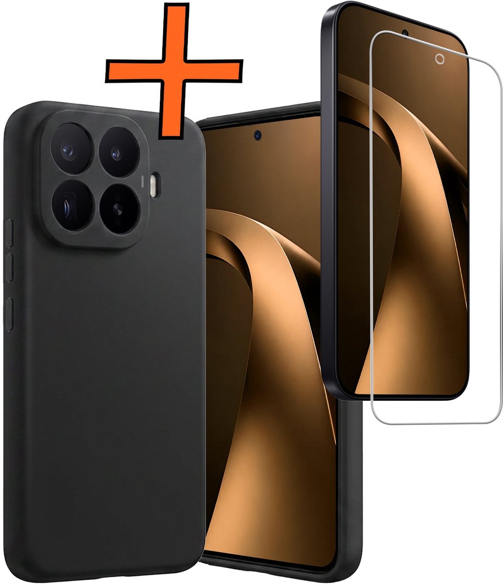 Hoes - Met Screenprotector - Geschikt voor Xiaomi 17T - Sterk & Shockproof - Back Cover - Siliconen Case - Telefoon Hoes - Zwart