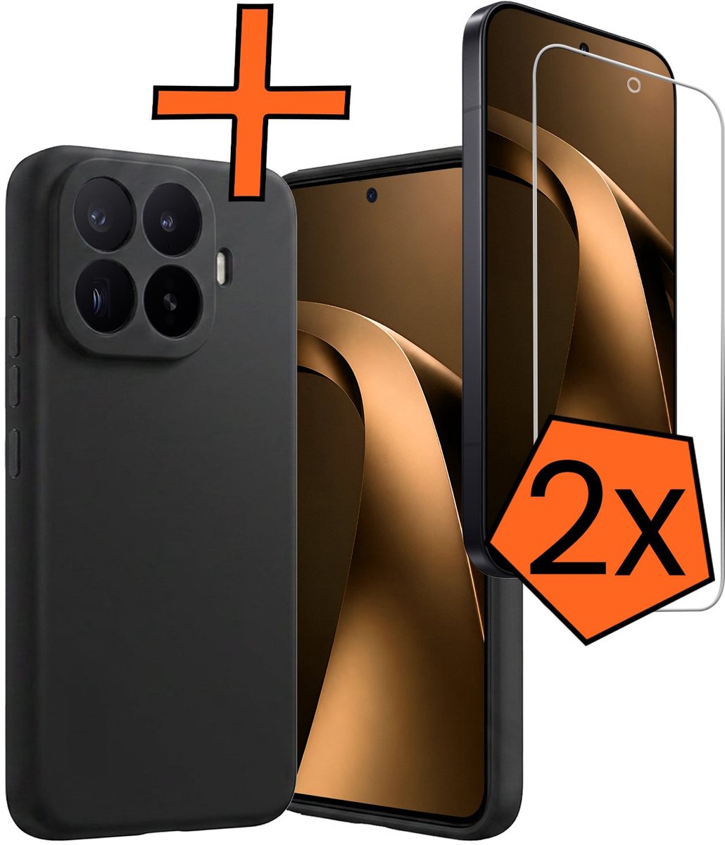 Hoes - Met 2x Screenprotector - Geschikt voor Xiaomi 17T Pro - Sterk & Shockproof - Back Cover - Siliconen Case - Telefoon Hoes - Zwart