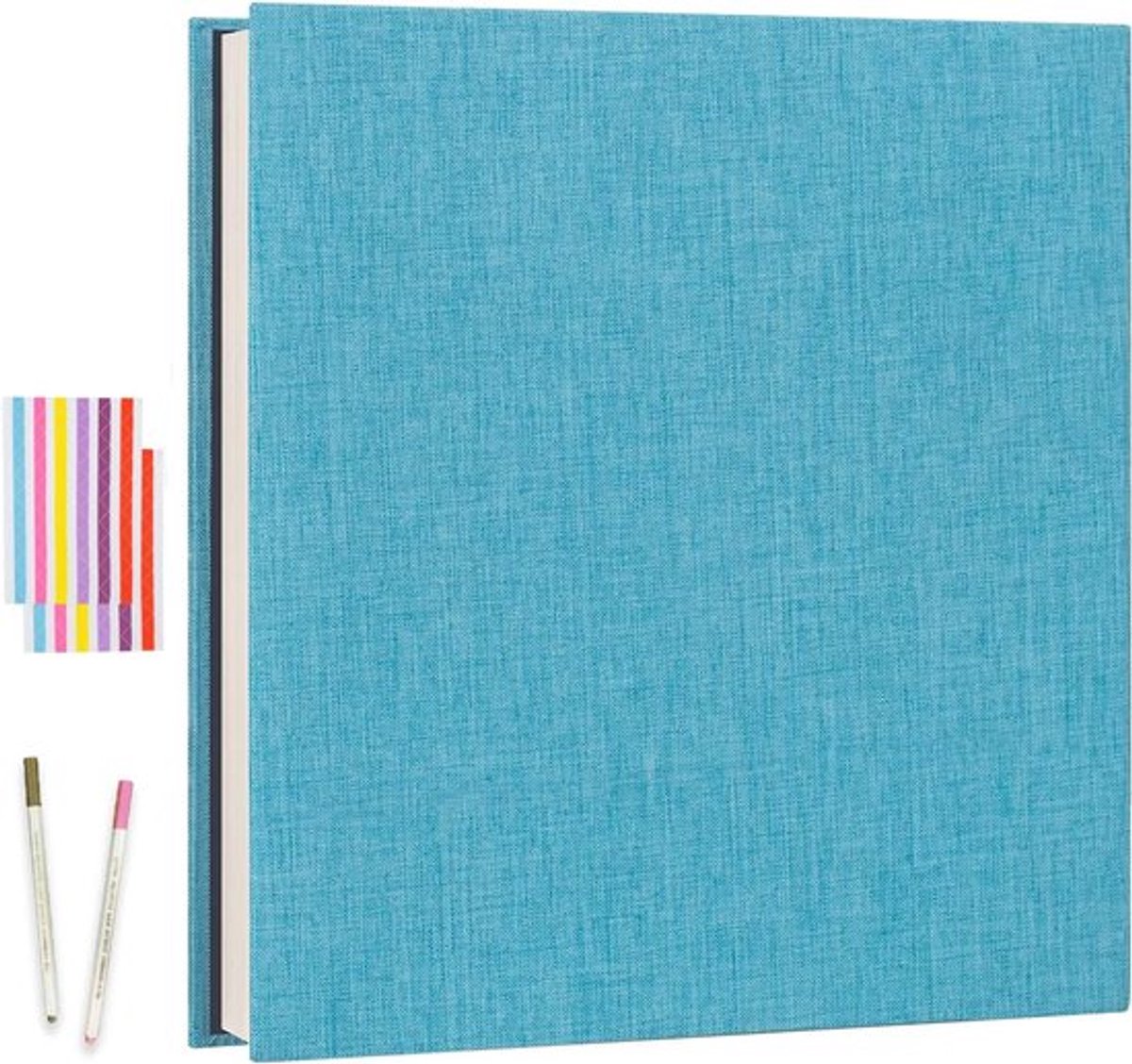 Linnen Fotoalbum 10x15 cm met 40 Witte Pagina's voor Bruiloften, Verjaardagen en Herinneringen, Zelf Plakken en Vormgeven, Sky Blue (27 x 28 cm)