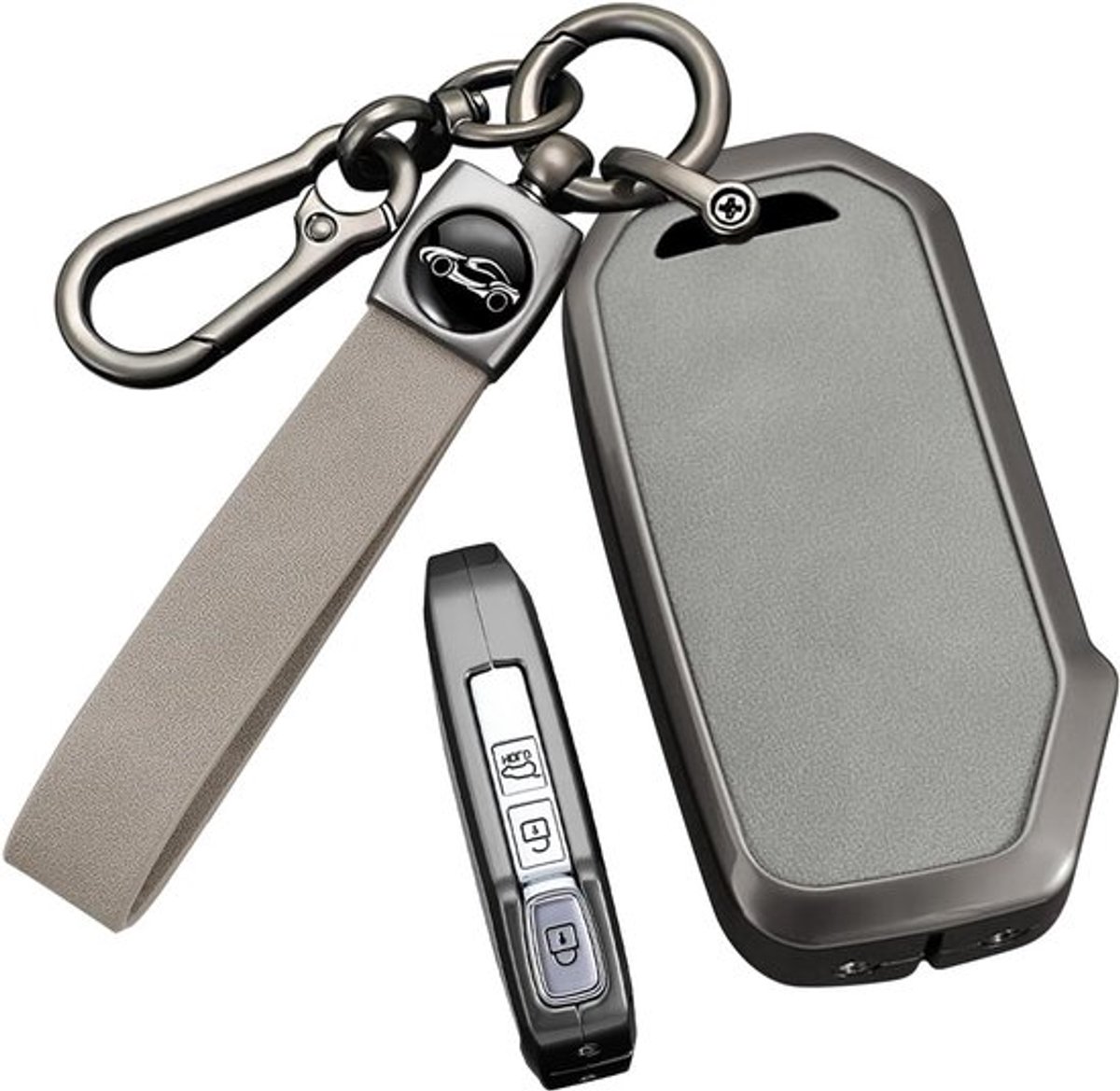 Sleutelhoes voor Kia Sportage, Ceed, Sorento en Niro - Bescherming, Stijl en Functionaliteit voor 3/4 Sleutels - Grijs Aluminium