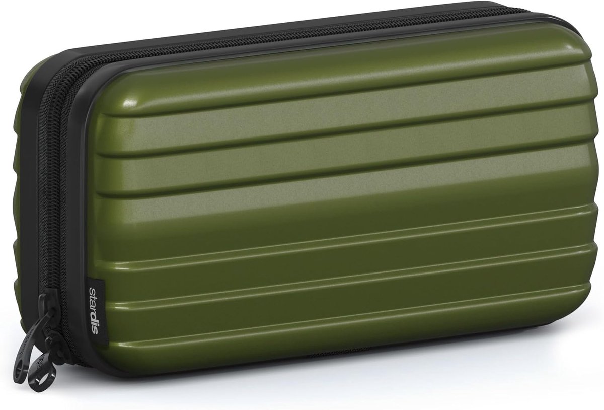SnelShoppen - Harde schaal toilettas voor dames en heren - Waterdichte beautycase in koffervorm - Olijfgroen - Mini-koffer look voor reizen, camping,