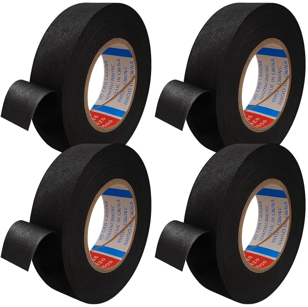 Zwarte Isolatietape, 15 m x 19 mm, Robuuste Textiele Tape voor Draadbundels, Zelfklevende Isolatie en Geluidsisolatie, Verpakking van 4 Stuks, Ideaal voor Auto en Elektriciteit