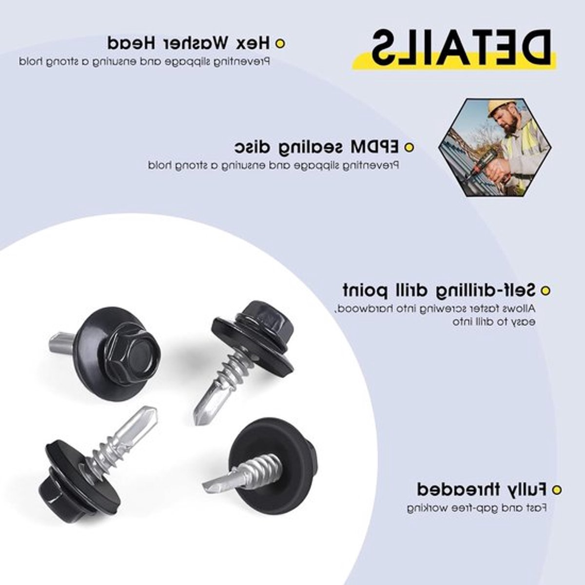 Set van 100 zelfborende schroeven voor metaal, diameter 4.8 x 19 mm, met EPDM ringen en zeskantkop, ideaal voor constructie en bevestiging