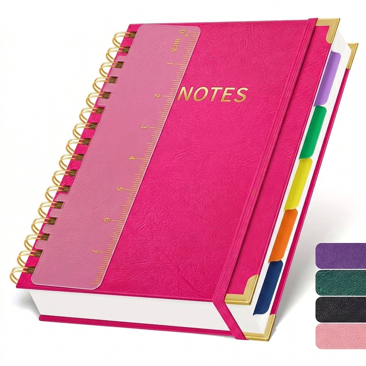 Recycled Notitieboek - Dagboek - Luxe rozenrode PU kunstleren spiraaldagboek - met liniaal, bladwijzers en afneembare schotten voor studenten en schoolopdrachten -21.2×14.8 cm