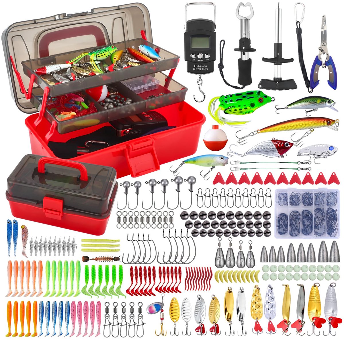 SnelShoppen - Nastopee Visaas-set, 270 stuks hengelaccessoireset met lippenclips, vishaken, visgewichten en viskoffer, ideaal voor volwassenen, beginn