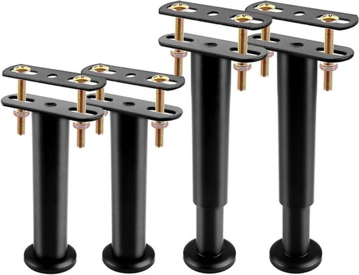 In hoogte verstelbare bedpoten set van 4 - Metaal - 18-32 cm - Robuuste T-vorm - Zwart - Voor bedstandaard