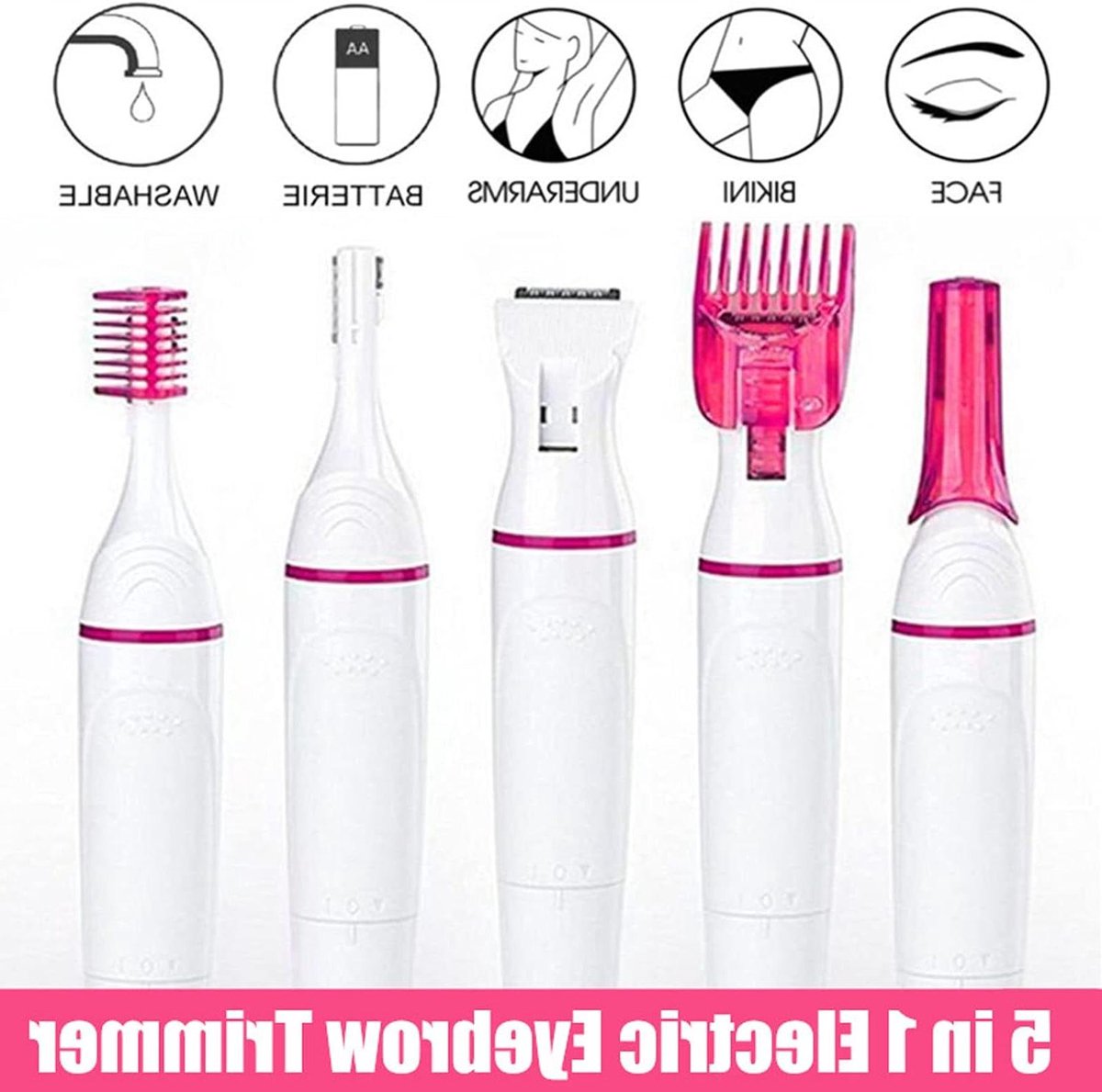 Elektrische Wenkbrauwtrimmer - Gezichtshaarverwijderaar Dames - Pijnloos Ontharen - Precisie Snijblad - 13 cm - Roségoud