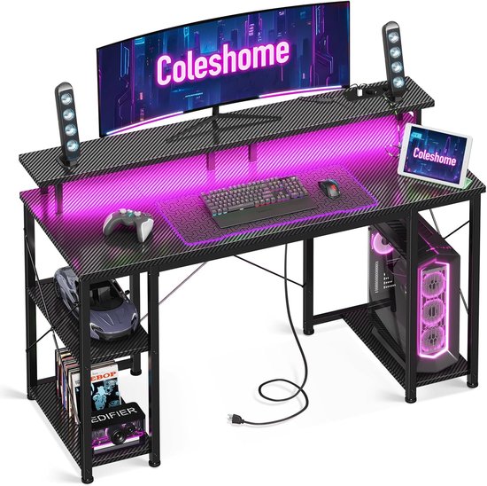 Gaming Bureau - Computer Tafel - Thuiswerken Gamers - Geïntegreerde LED Verlichting - 120 x 50 cm - Wit — afbeelding 2