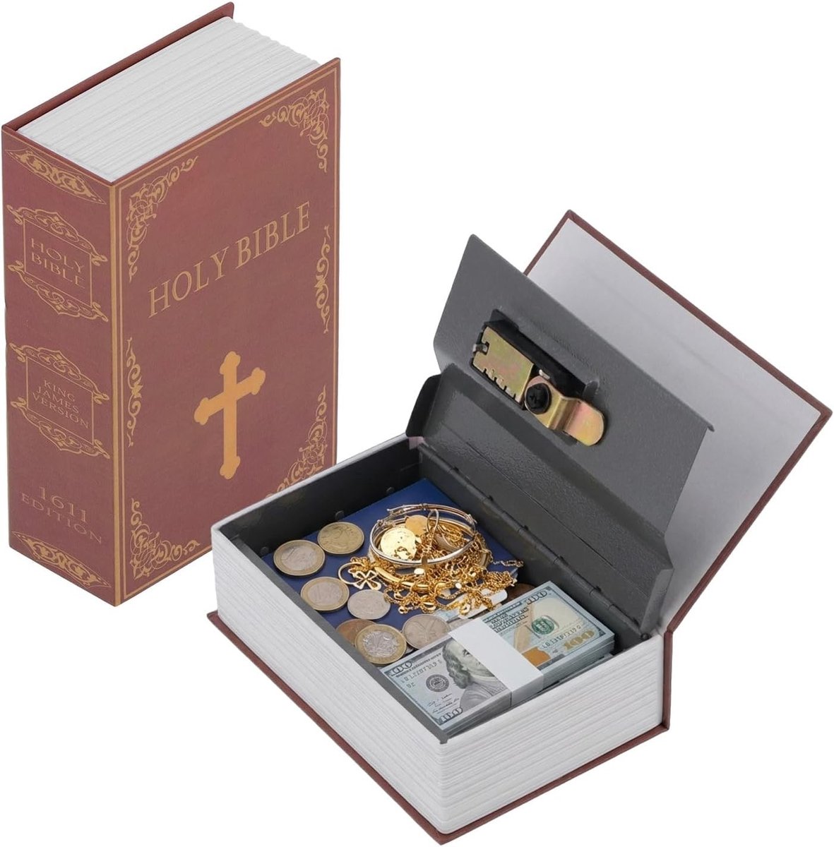 Boekveilige Kluis met Combinatieslot, 18 x 12 x 5.5 cm, Versteekte Kluis voor Geld, Sieraden en Waardevolle Voorwerpen