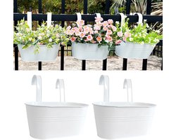 Set van 2 ovale hangende plantenbakken van smeedijzer - Roestvrije metalen plantenbakken met afneembare haken voor tuin-, erf- en huisdecoratie