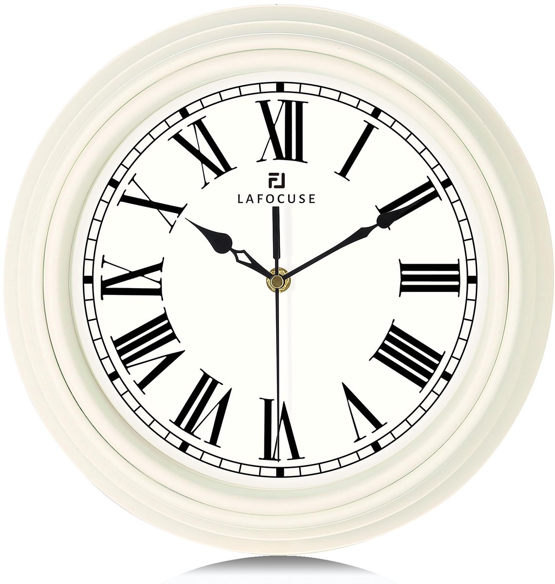 SnelShoppen - Stille Retro Beige Witte Wandklok 30 cm Analoog Rond Romeinse Cijfers Decoratieve Muurklok Niet-tikkende Klok voor Keuken Woonkamer Slaa