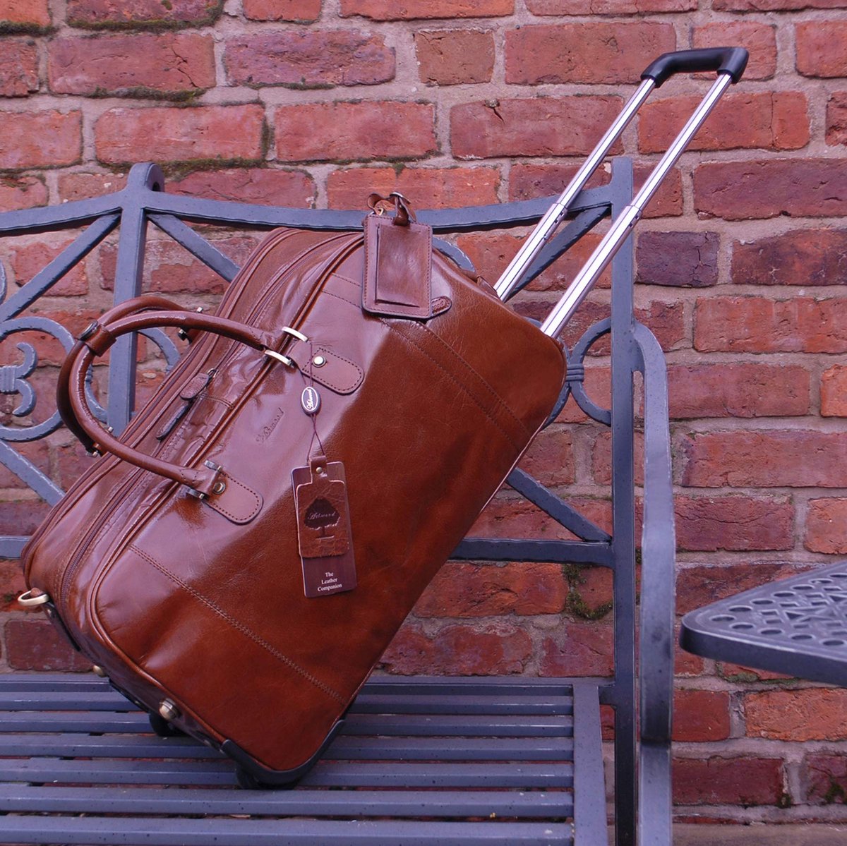 SnelShoppen - Leren Weekendtas voor Heren - Grote Reistas van Echt Leer met Wielen - Travel Bag met Telescopische Handgreep - Kastanje Bruin - Perfect