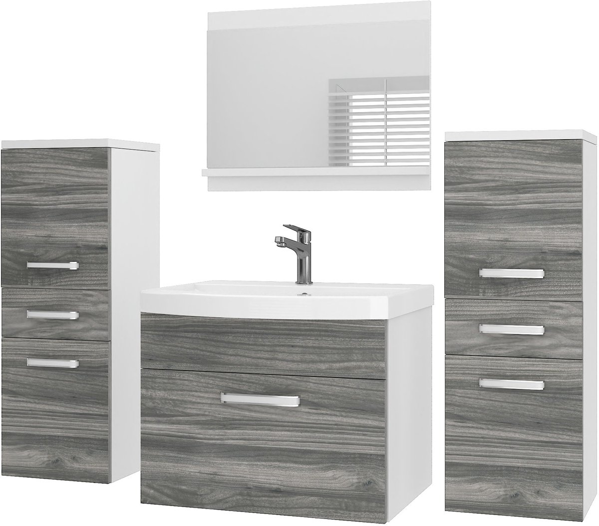 BELINI Badkamermeubel Set PRI M4 - Badmeubelset 120 cm Glamour Hout Mat met Wastafel en Spiegel - Wandmontage